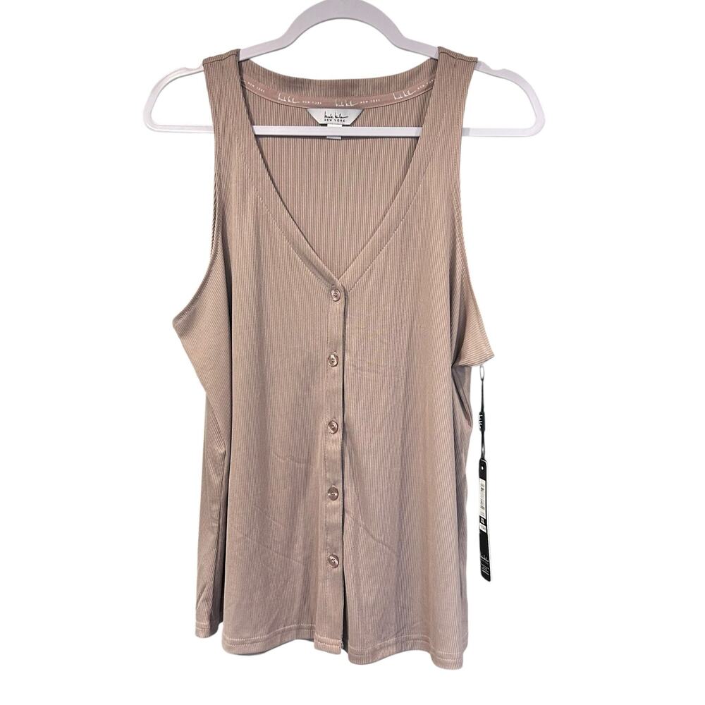 Nicole Miller New York Tank Top Casual Neutral Minimalist Tan NWT Ribbed SZ XL